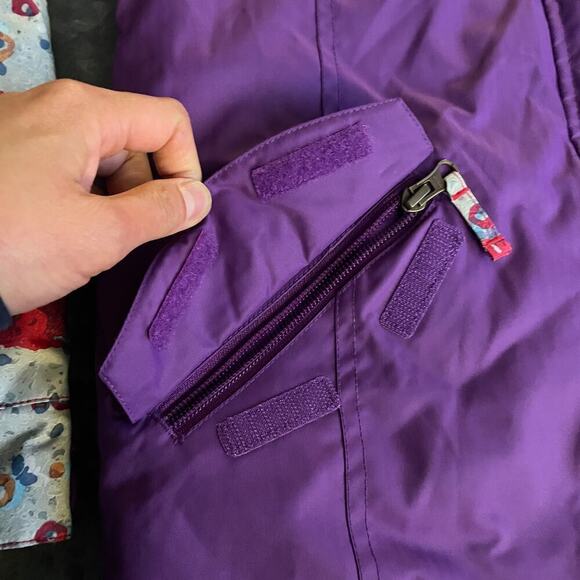 Roxy Girls 10K Hooded Insulated Ski Snow Jacket XL 16 Purple White Stripe Floral - Picture 3 of 14